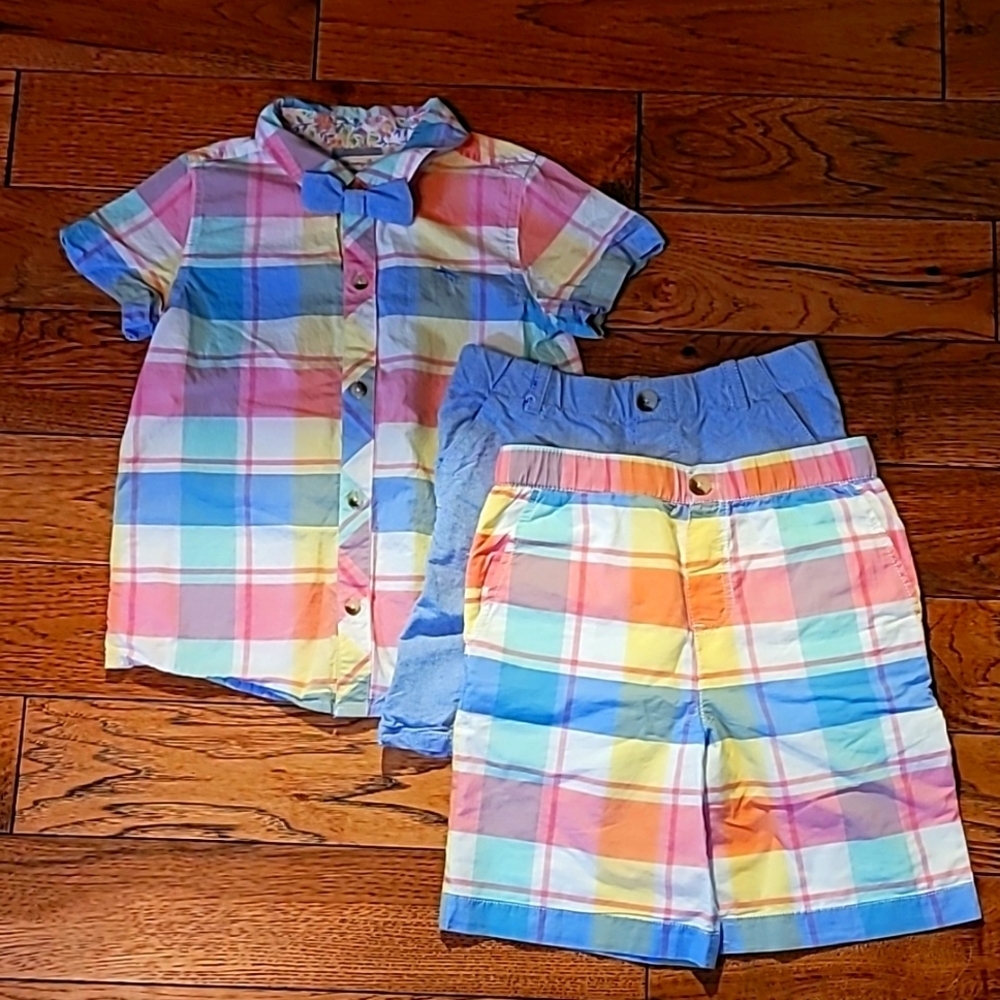 Tommy Bahama Plaid Shirt with Bowtie, Plaid Shorts & Blue Shorts 4 Piece Set - N